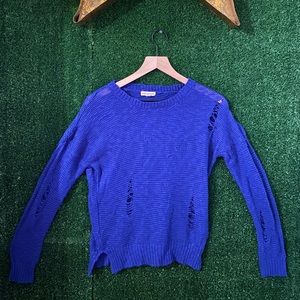 Zenana Outfitters Blue Sweater Cut Out Rip Detail